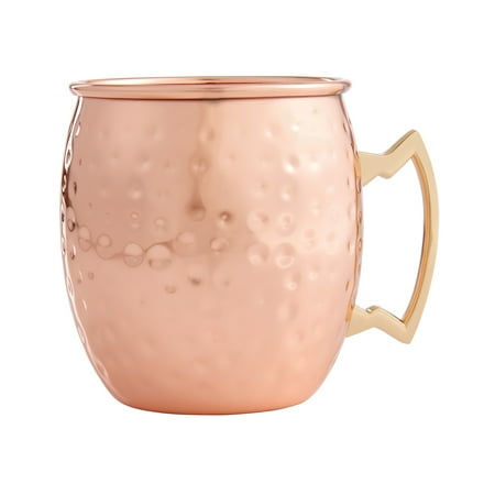 

HIC Hammered Copper Moscow Mule Drinking Mug with Contrasting Handle Copper-Plated 18/8 Stainless Steel 16-Ounce