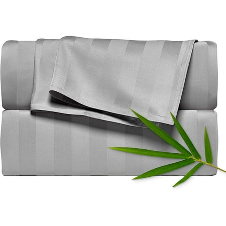 

Sheets Queen Size Bed Sheets 4 Piece Set Genuine 100% Organic Bamboo Luxuriously Soft & Cooling Double Stitching 16 Deep Pockets Lifetime Quality Promise (Queen Jacquard Silver)