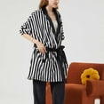 thumbnail image 4 of Roncen Fuzzy Fleece Robe Striped Plush Kimono Warm Thick Fluffy Oversized V Neck Bathrobe, 4 of 7