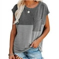 thumbnail image 1 of Nouveaux T-Shirts Décontractés Amples pour Femmes Design Assorti de Couleurs Poche Décor Col Rond Manches Courtes Pulls Top, 1 of 6