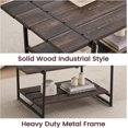 thumbnail image 6 of Farmhouse Wooden Coffee Table with Storage Shelf, 2-Tier 41'' Large Rectangle Center Living Room Sofa Table for Home Office, 104 x 60 x 45 cm, MDF+Metal, Dark Oak, 6 of 7