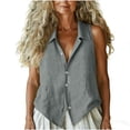 thumbnail image 4 of Lcziwo Women's Cotton Linen Shirts Collared Button Down V Neck Tank Tops Gauze Casual Loose Fit Dressy Blouses Gray,L, 4 of 6