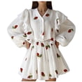 thumbnail image 2 of Wyongtao 2 Piece Casual Outfits Ruffled Strawberry Prin Long Sleeve Button Down Shirt and Skirt Lace Sweatsuit Sets,Pink S, 2 of 7
