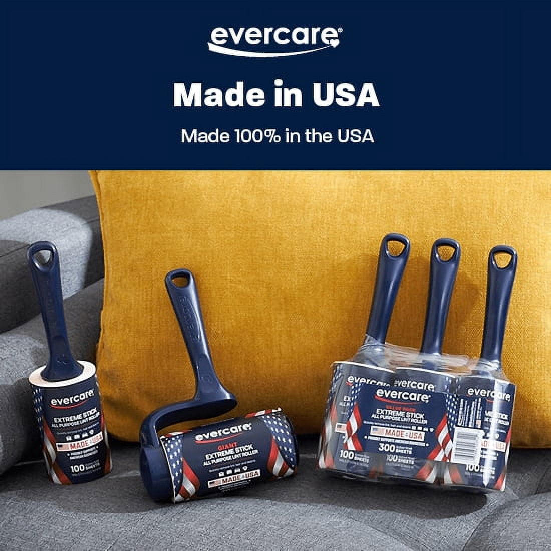 Evercare Giant Extreme Stick All Purpose Lint Roller with T-Shaped Handle, 70 Sheet, 3 Pack