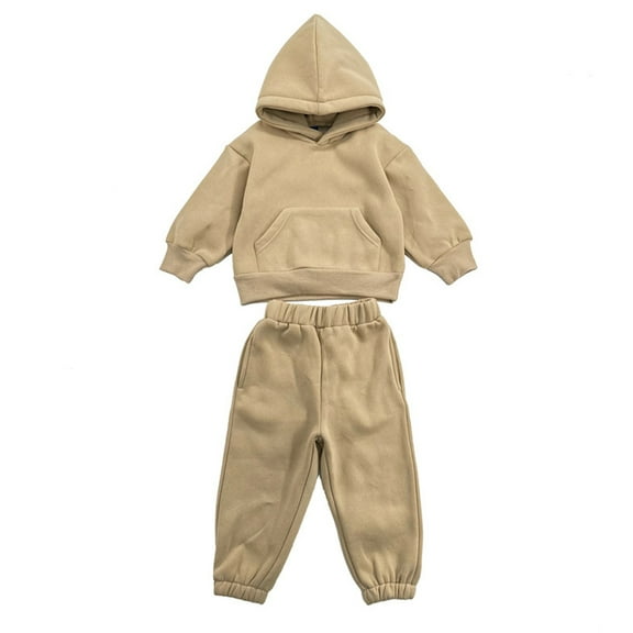 Qudderr 1-8T Boys Girls Cotton Sweatshirt Set, For Kids Baby Solid Color Hooded Pullover Sweatsuit Jogger Pants 2PCS Outfit Fall Winter Tracksuit Clothes