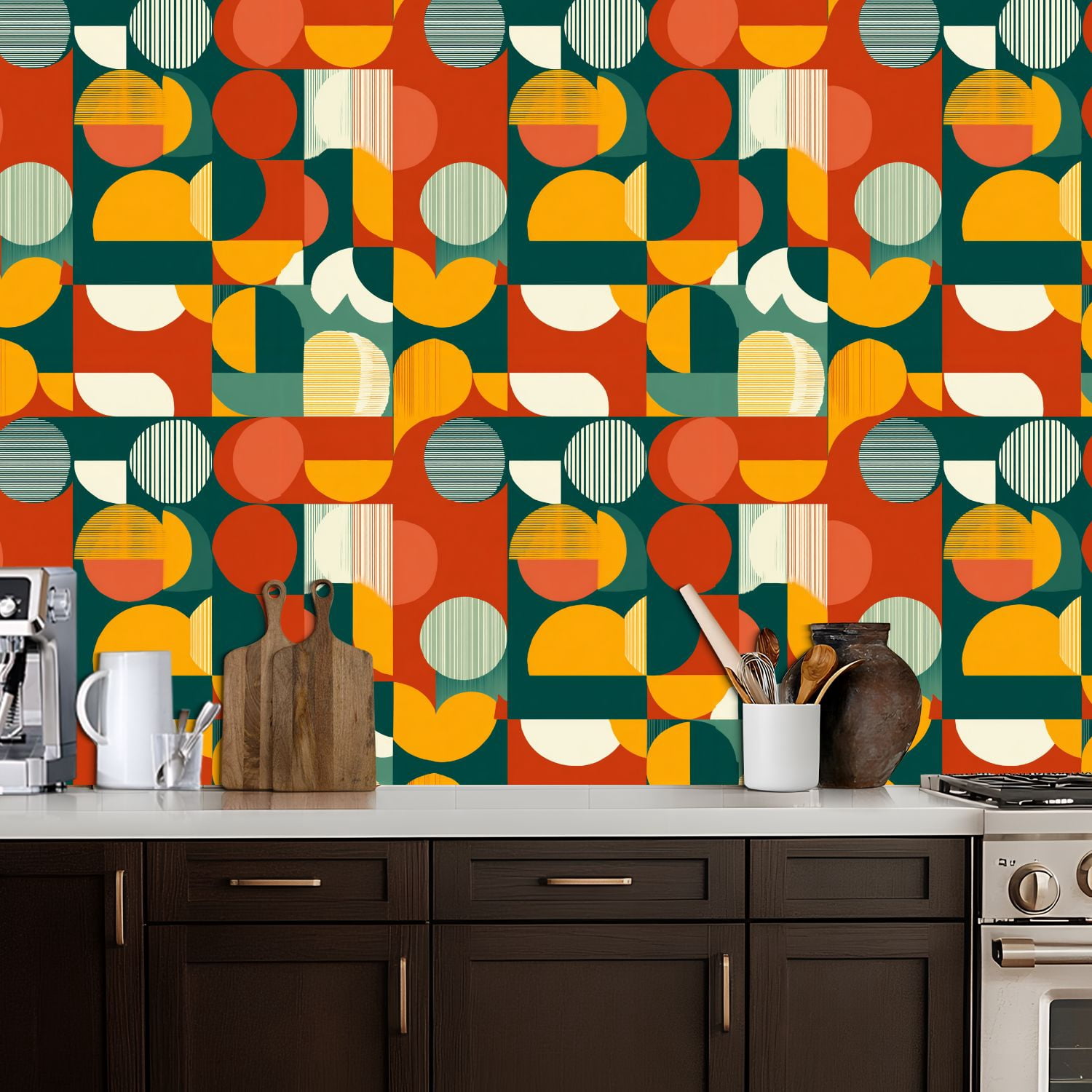 Peel and Stick Wallpaper 17.7in x 9.8ft Geometric mid century modern seamless 60 s 70 s minimalist Contact Paper Vinyl Waterproof Self Adhesive Wall Paper for Bedroom Shelf Cabinet Renter Friendly
