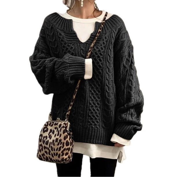Suéter europeo y americano Suéter de punto con patrón de cáñamo para mujer Suéter de punto casual Suéter