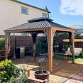thumbnail image 3 of Domi Outdoor Living 12’x14’ Hardtop Gazebo with Wooden Coated Aluminum Frame, Galvanized Steel Double Roof, Curtains & Netting for Patio, Deck & Lawn,Wood Looking, 3 of 8