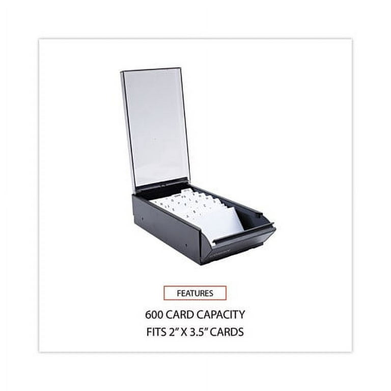 Business Card File, Holds 600 2 x 3.5 Cards, 4.25 x 8.25 x 2.5, Metal/Plastic, Black Business Card File, Holds 600 2 x 3.5 Cards, 4.25 x 8.25 x 2.5, Metal/Plastic, Black