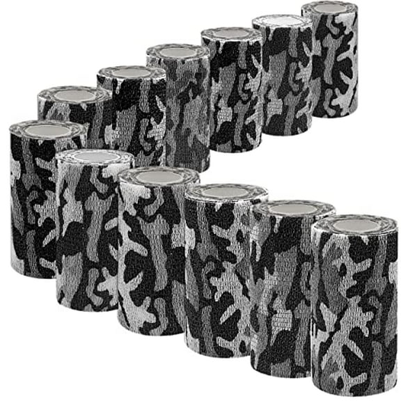 [12 Pack 4"x 5 Yards] Self Adhesive Bandage Wrap Military Camouflage Color Athletic Tape for Sports or Injuries, Elastic Bandage, Wrist and Ankle Tape Non-Woven Cohesive Bandage (4 Inch, Military 1)