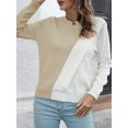 thumbnail image 3 of Women Sweater O Neck Splicing Color Casual Pullovers, 3 of 8