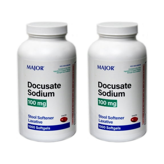 2 Pack Major DOK 100mg Docusate Sodium (comp to Colace) 1000 Softgels Each