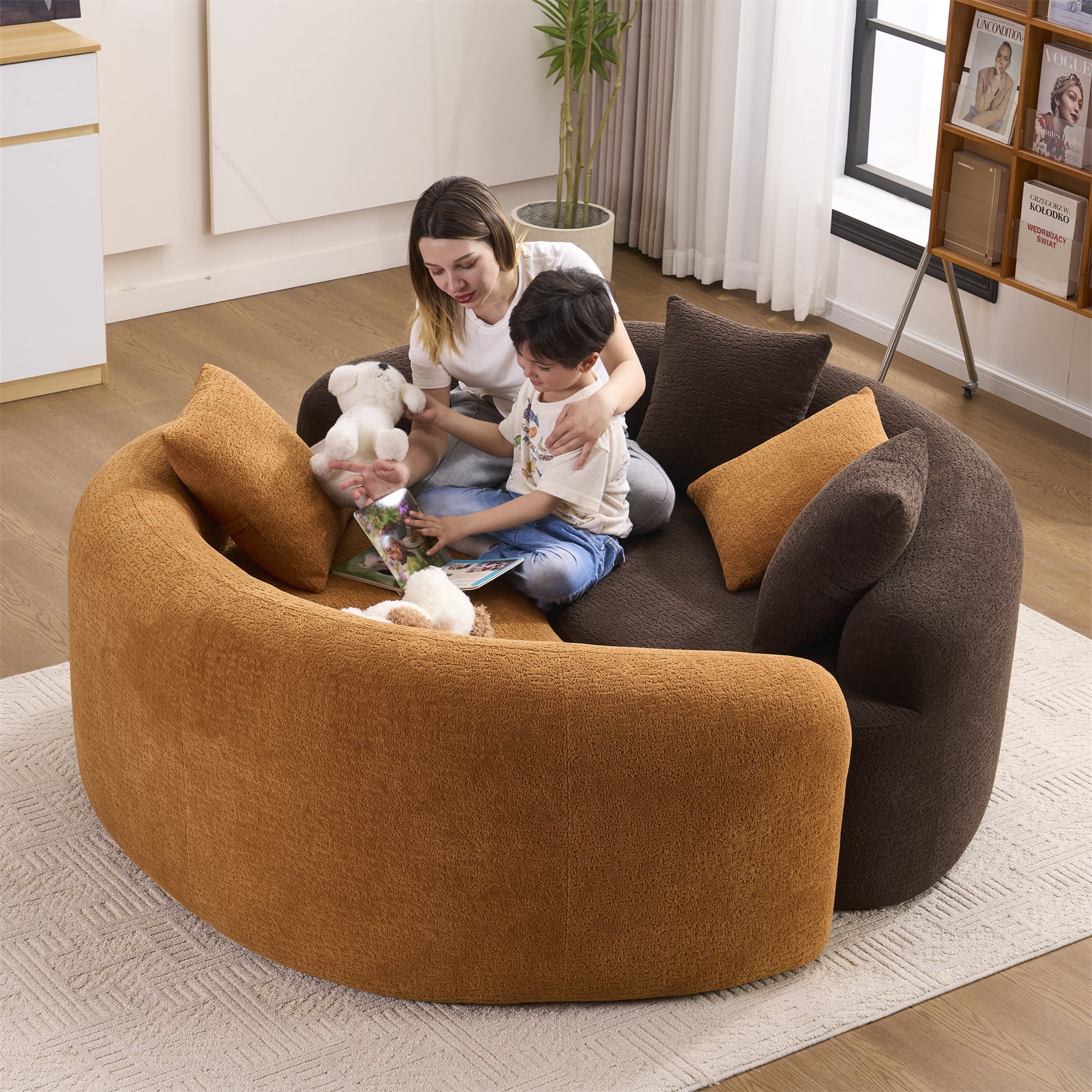Aukfa 67" Small Sofa S-Curved Loveseat Couch Modular Sofa No Assembly, 2 Pillows, Chenille, Espresso