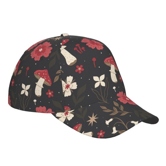 Kdxio Unisex Fly Agaric and Flowers Pattern Baseball Cap Unisex Washed Classic Adjustable Hat