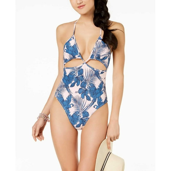 Minkpink Women’s Hibiscus Island Cutout Cheeky One-Piece Swimsuit, Blue Multi, Large