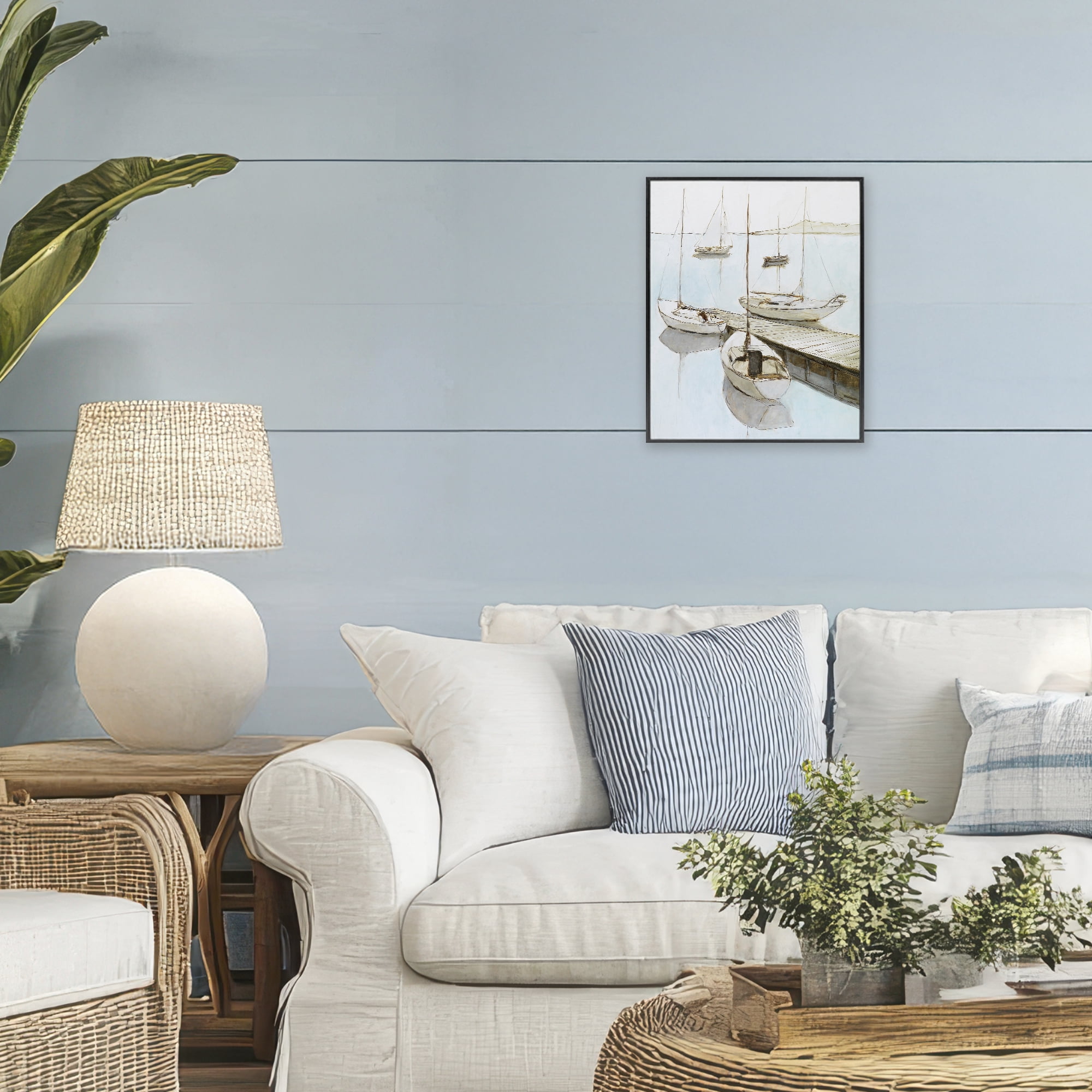 Stupell Industries Docked Sails Coastal Scene Black Framed Giclee Art, design by Lorenzo Collective