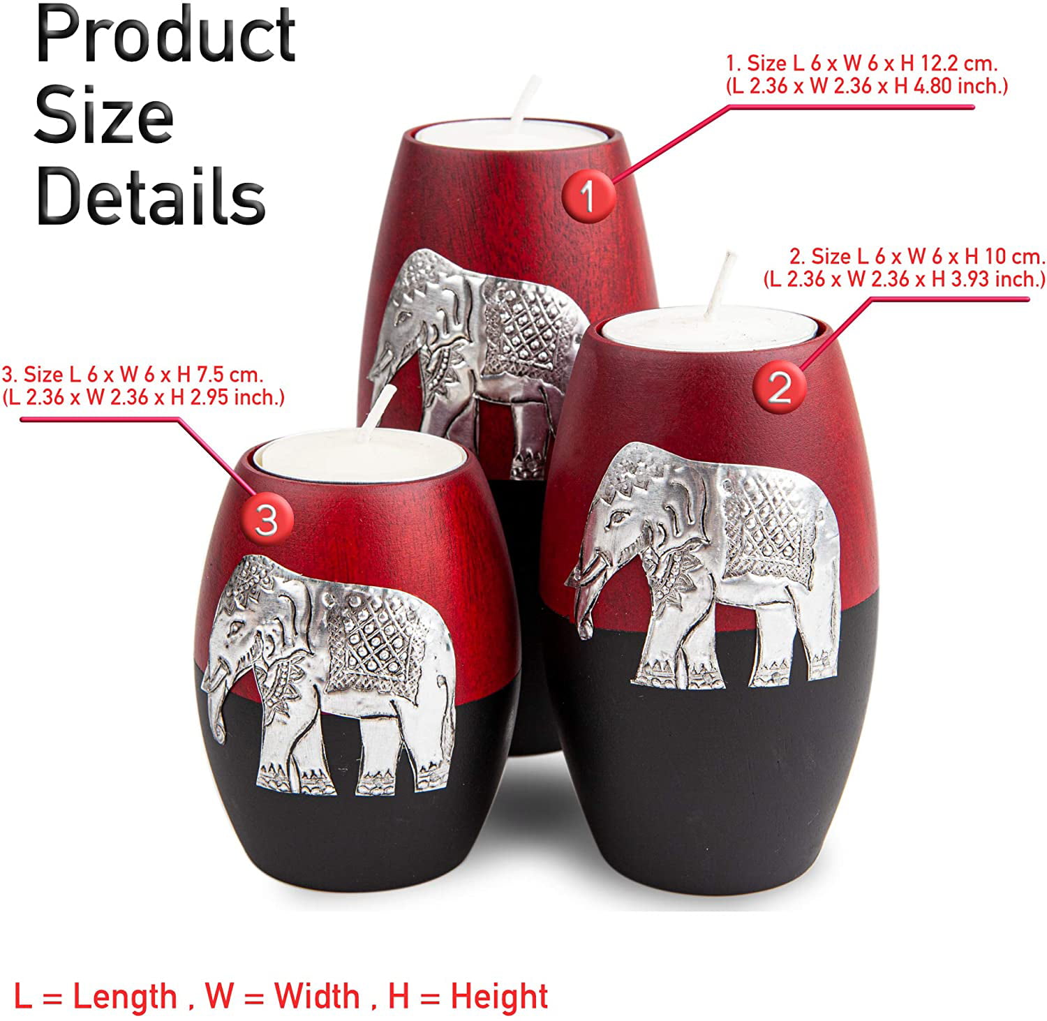 10 cm Stone Snack Bowls 4" Red Elephant Design Set of 4