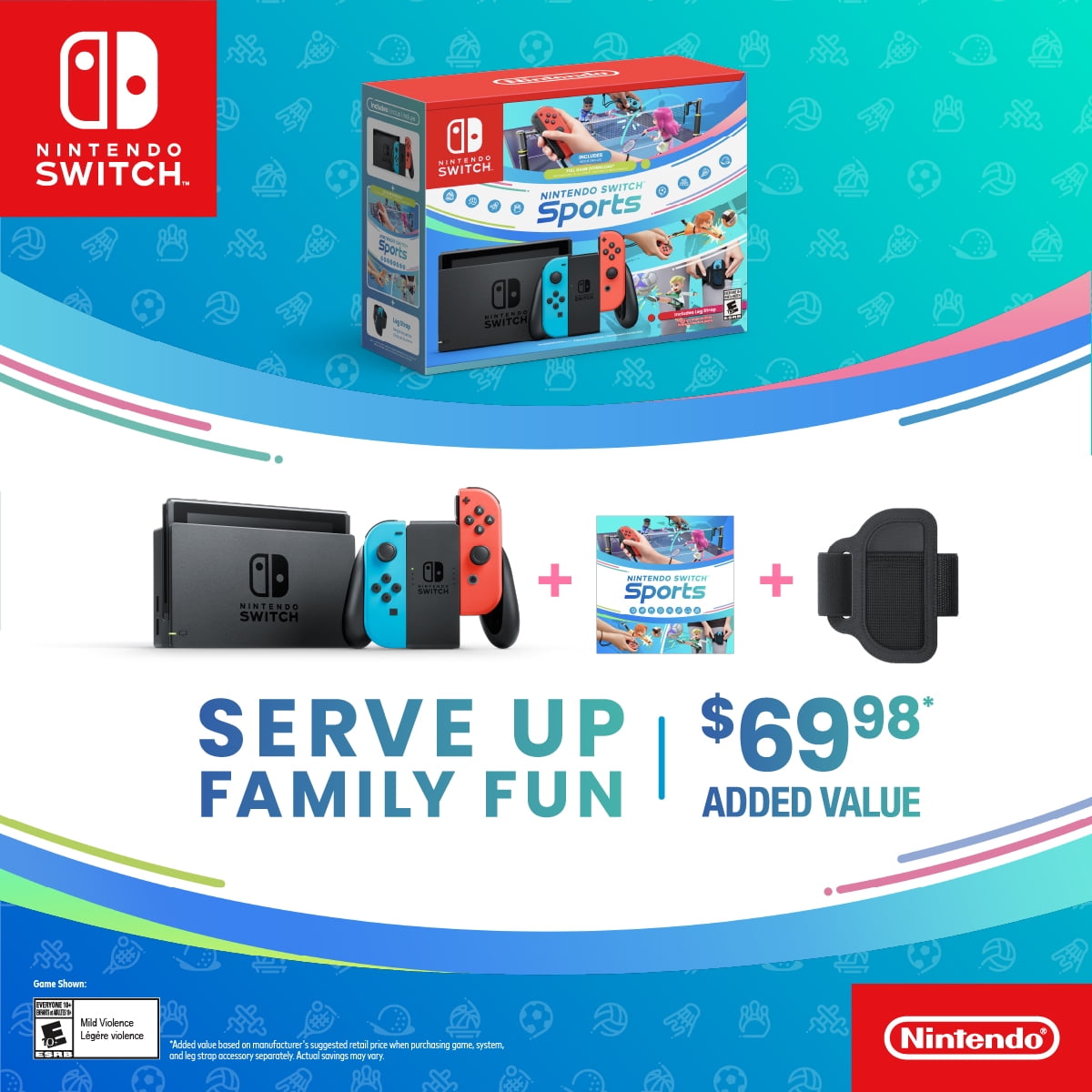 Nintendo Switch + Nintendo Switch Sports + Leg Strap Bundle (Limit