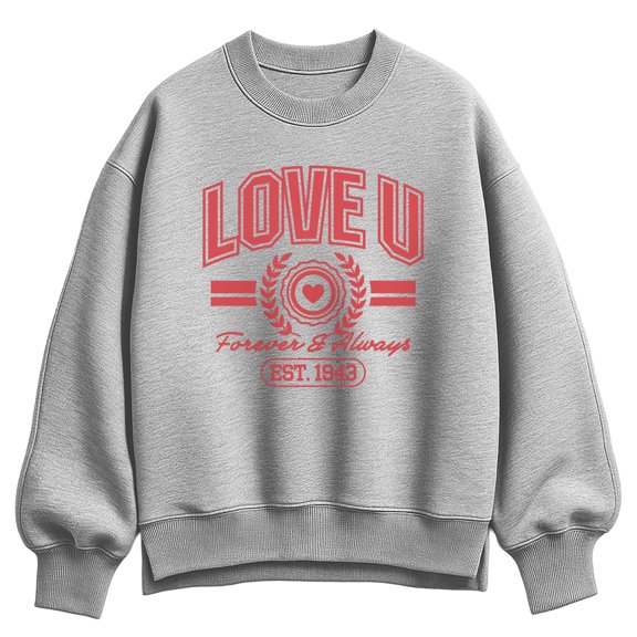 Instant Message - Love U Forever & Always Oversized Fleece Crew Sweatshirt