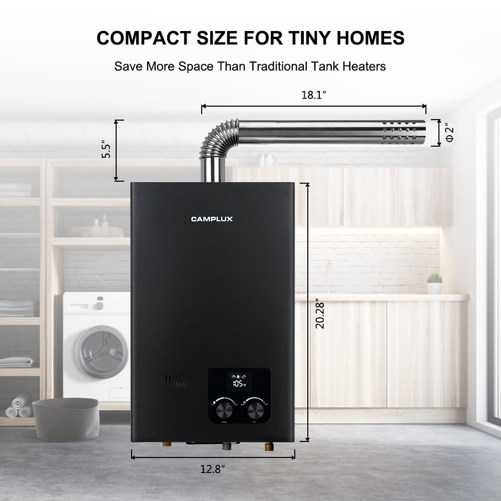 CAMPLUX 2.64 GPM 68, 000 BTU Natural Gas Tankless Water Heater On Demand Water heater for Shower with Vent Pipe