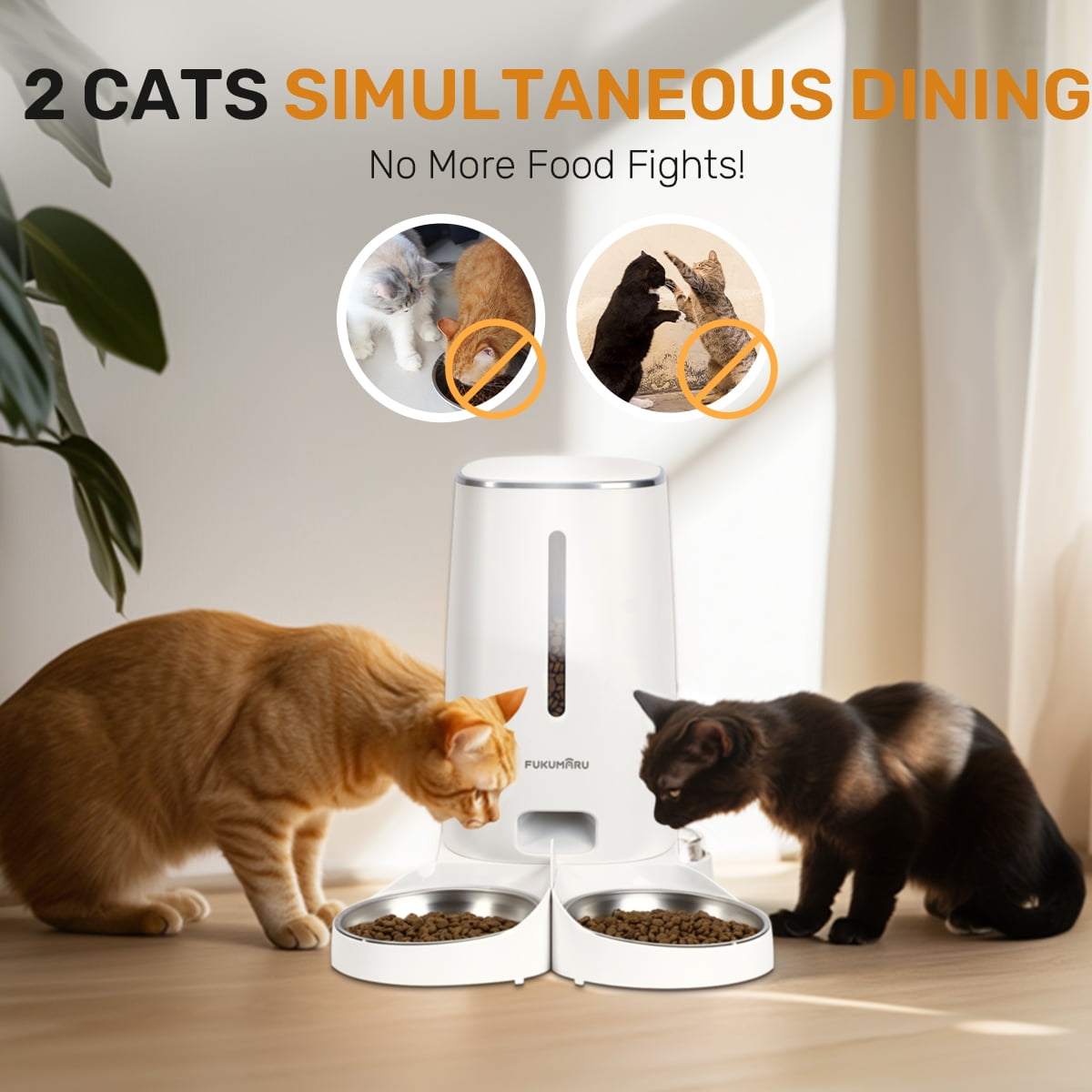 FUKUMARU Automatic Cat Feeder with 2 Bowls, Timed Control WiFi Dog Feeder, 4L