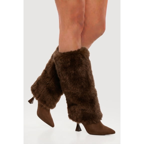 Women's Faux Fur Pointed Toe Spool Heel Boots