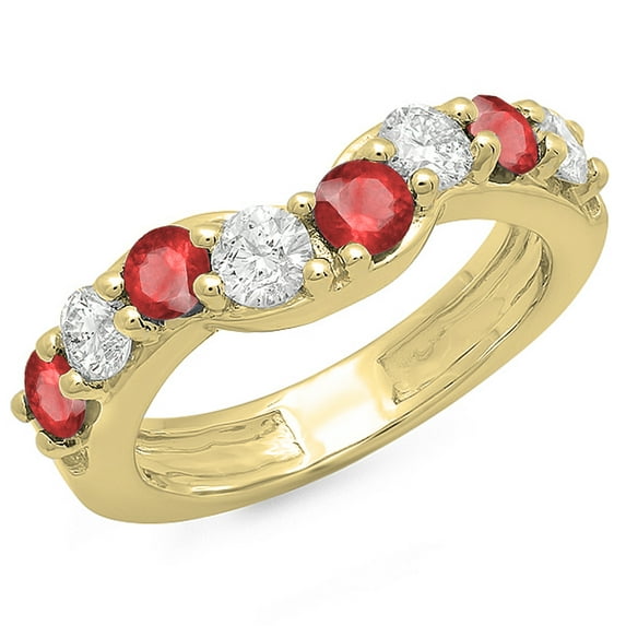 Dazzlingrock Collection 14K Alternate White Diamond & Ruby Anniversary Wedding Matching Band, Yellow Gold, Size 4.5
