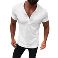 thumbnail image 1 of Mens Casual Solid Design Buttons Short Sleeve Shirt Top Blouse, 1 of 9