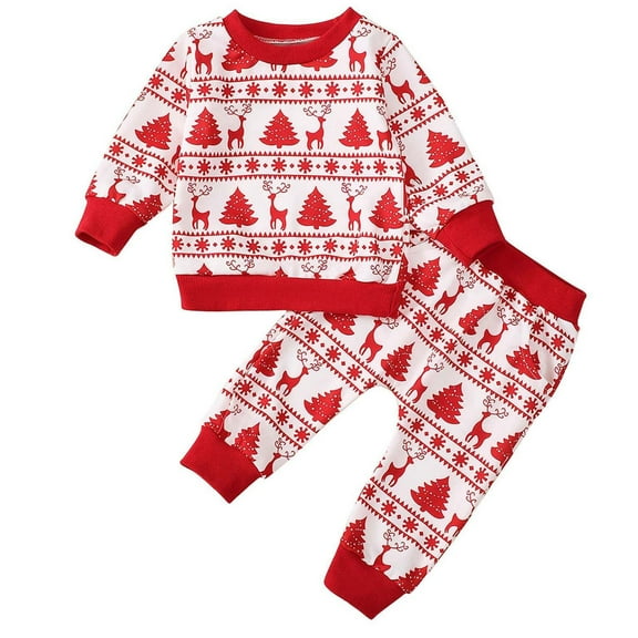 Odeerbi Infant Boys Girls Fall Winter Outfits Christmas Deer Tops Jogger Pants Set Kids Long Sleeve Christmas Cute Print Top   Pants Set Shirt Set Infant Clothes Red