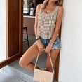 thumbnail image 4 of IYYVV Gingham Tops for Women Spring Summer Cotton Sleeveless Tank Top Casual Beach Cute Plaid Button Down Shirts Blouses 2026 Brown XS, 4 of 6