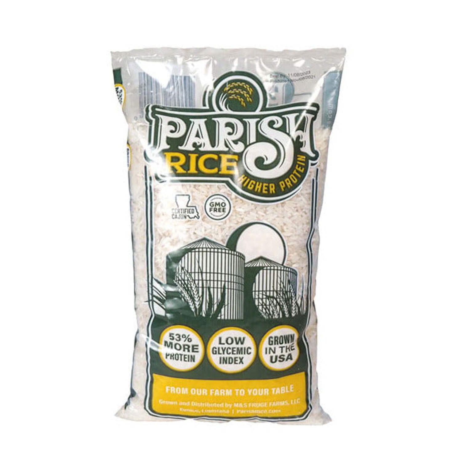 (2 pack) Parish Rice, High Protein, Long Grain White Rice with Low Glycemic Index, 2lb Bag