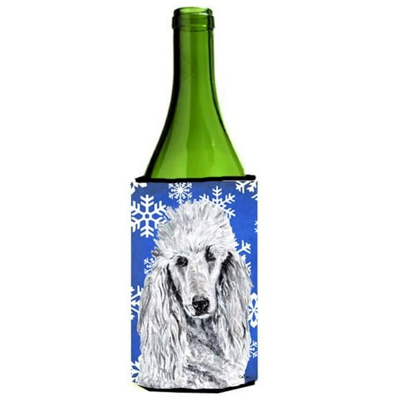 White Standard Poodle Winter Snowflakes Wine bottle sleeve Hugger 24 Oz.