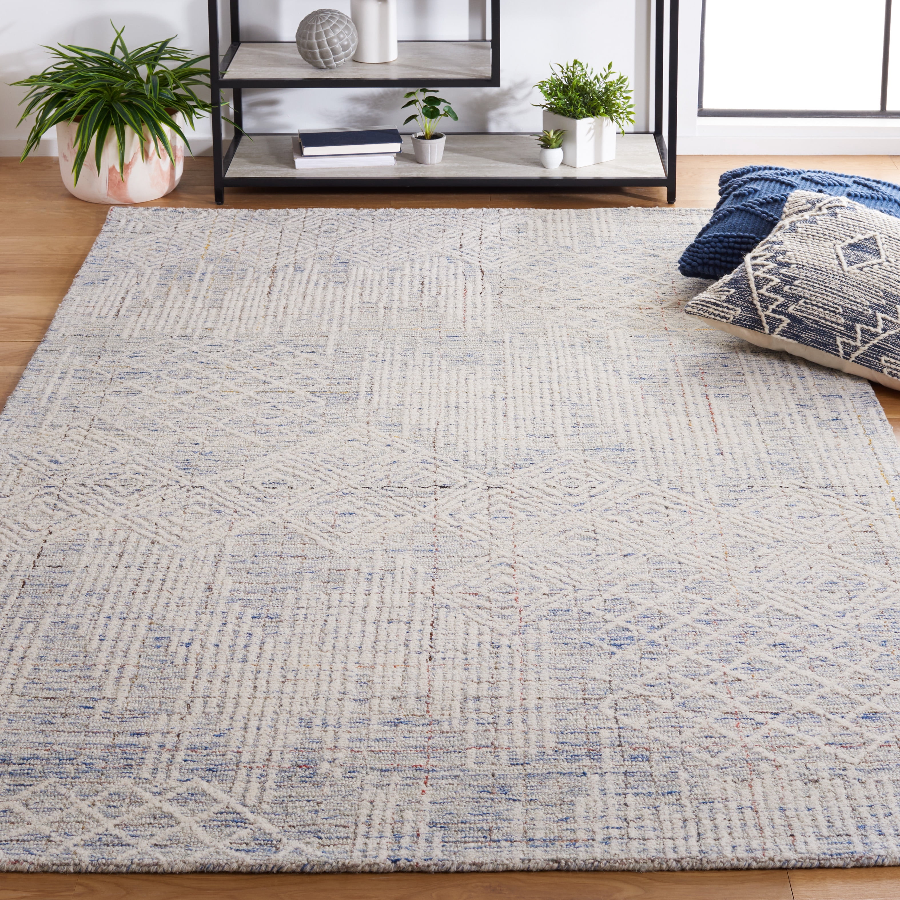 SAFAVIEH Metro Issam Diamond Area Rug, Blue/Ivory, 3' x 5'
