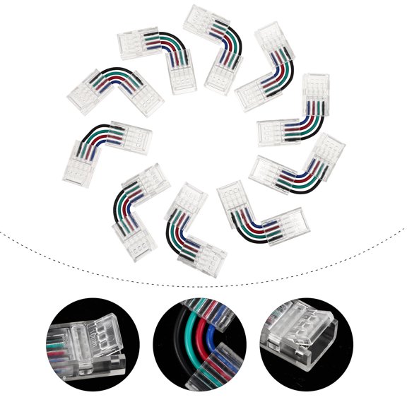 WHAMVOX 10pcs LED Light Strip 4-pin Adapter Connectors for 5050 SMD RGB LED Strip Lights