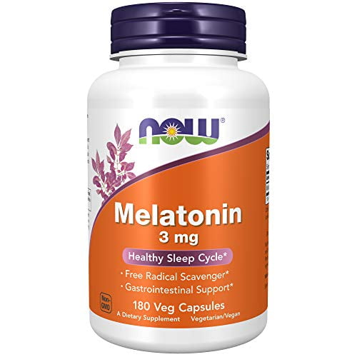 NOW Supplements, Melatonin 3 mg, Free Radical Scavenger*, Healthy Sleep Cycle*, 180 Veg Capsules