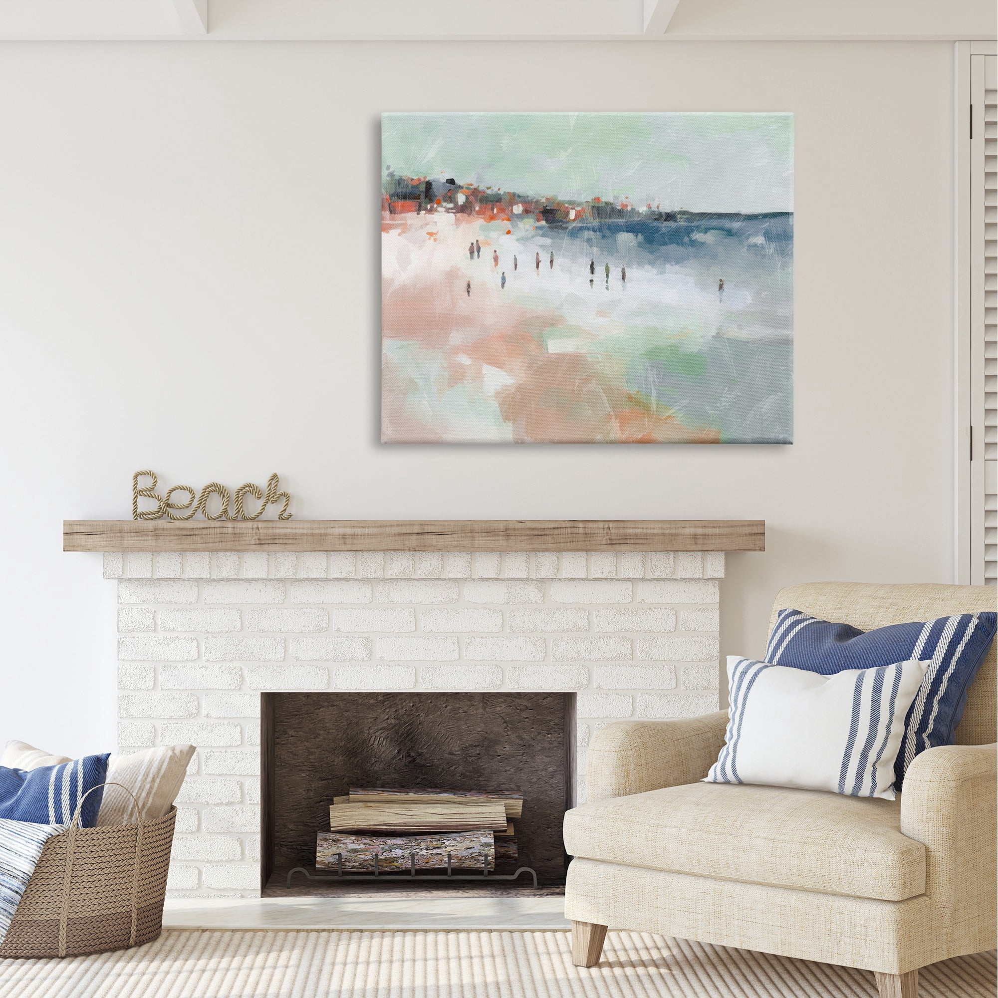 Stupell Industries Abstract People on Shore Landscape Painting Gallery Wrapped Canvas Art Print Wall Art, 48 x 36