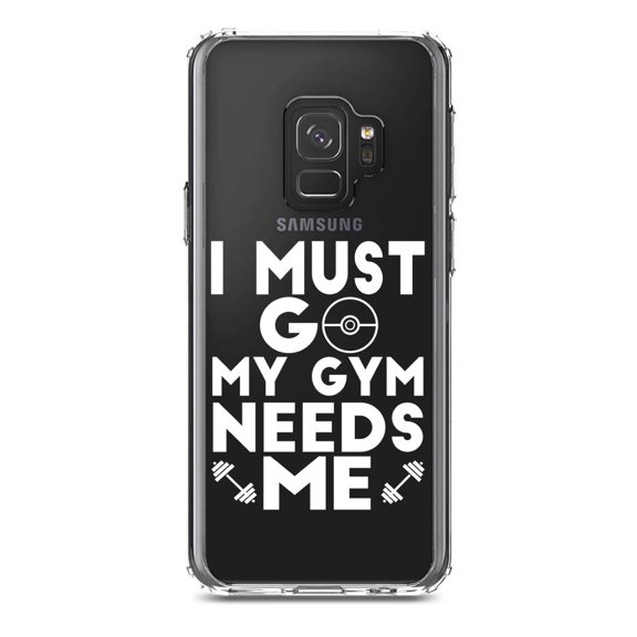 DistinctInk Clear Shockproof Hybrid Case for Samsung Galaxy S9 (5.8" Screen) - TPU Bumper Acrylic Back Tempered Glass Screen Protector - I Must Go My Gym Needs Me