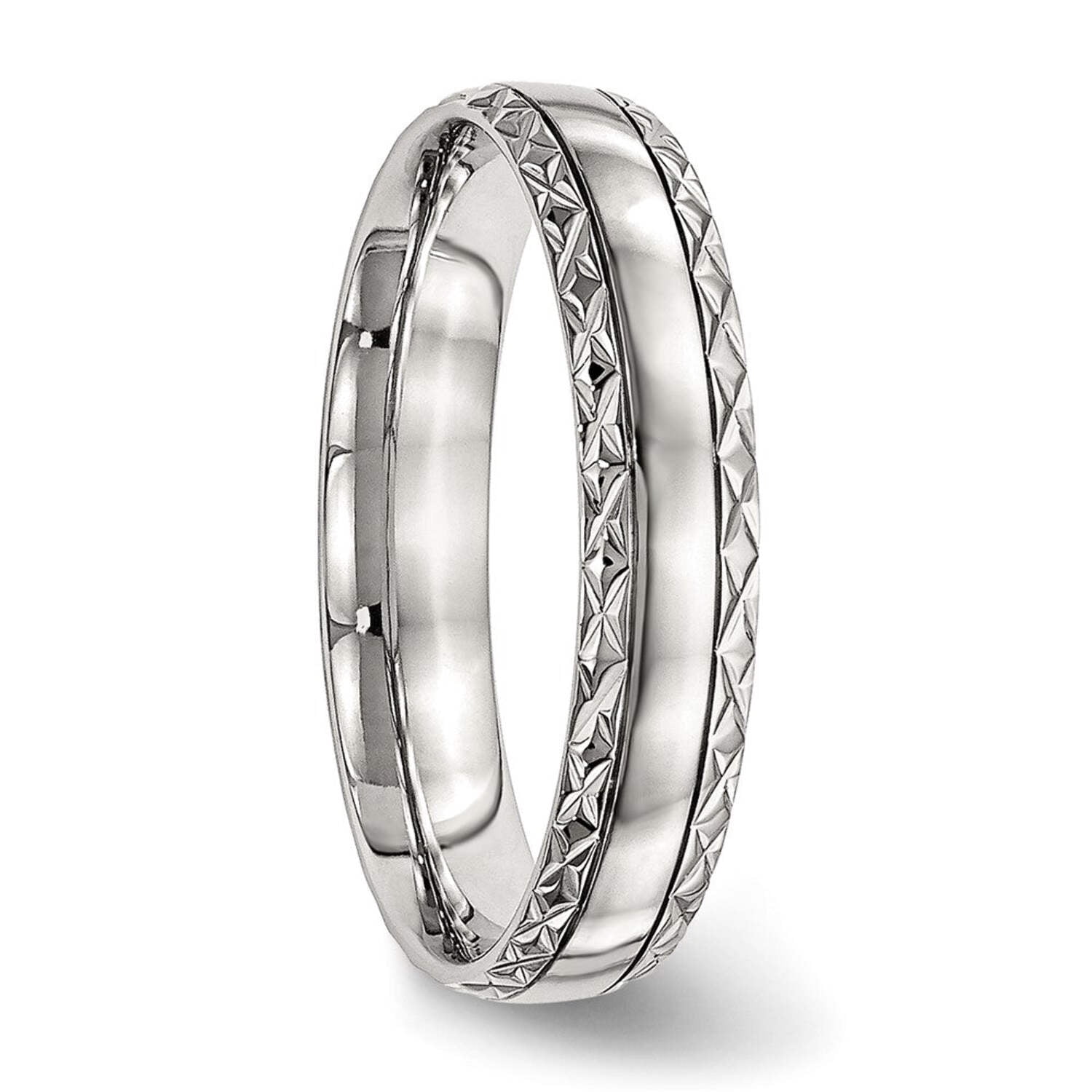 Stainless Steel Polished Grooved Criss Cross Design Ring