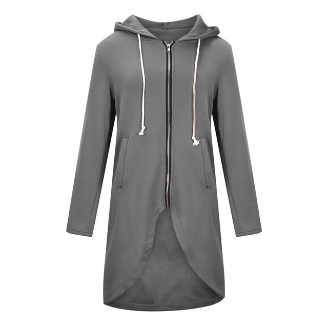 Sudadera Para Mujer Sudaderas Con Capucha de Moda Color Sólido Cremallera Manga Larga Dobladillo Irregular Abrigo Largo Tops Con Bolsillos Odeerbi ODB184130