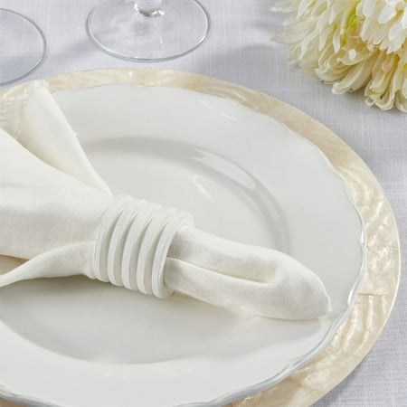 

Fennco Styles Textured Mango Wood Napkin Rings Set of 4 - White Decorative Wooden Napkin Holders for Home Dining Room Banquet Family Gathering Holiday and Special Occasion