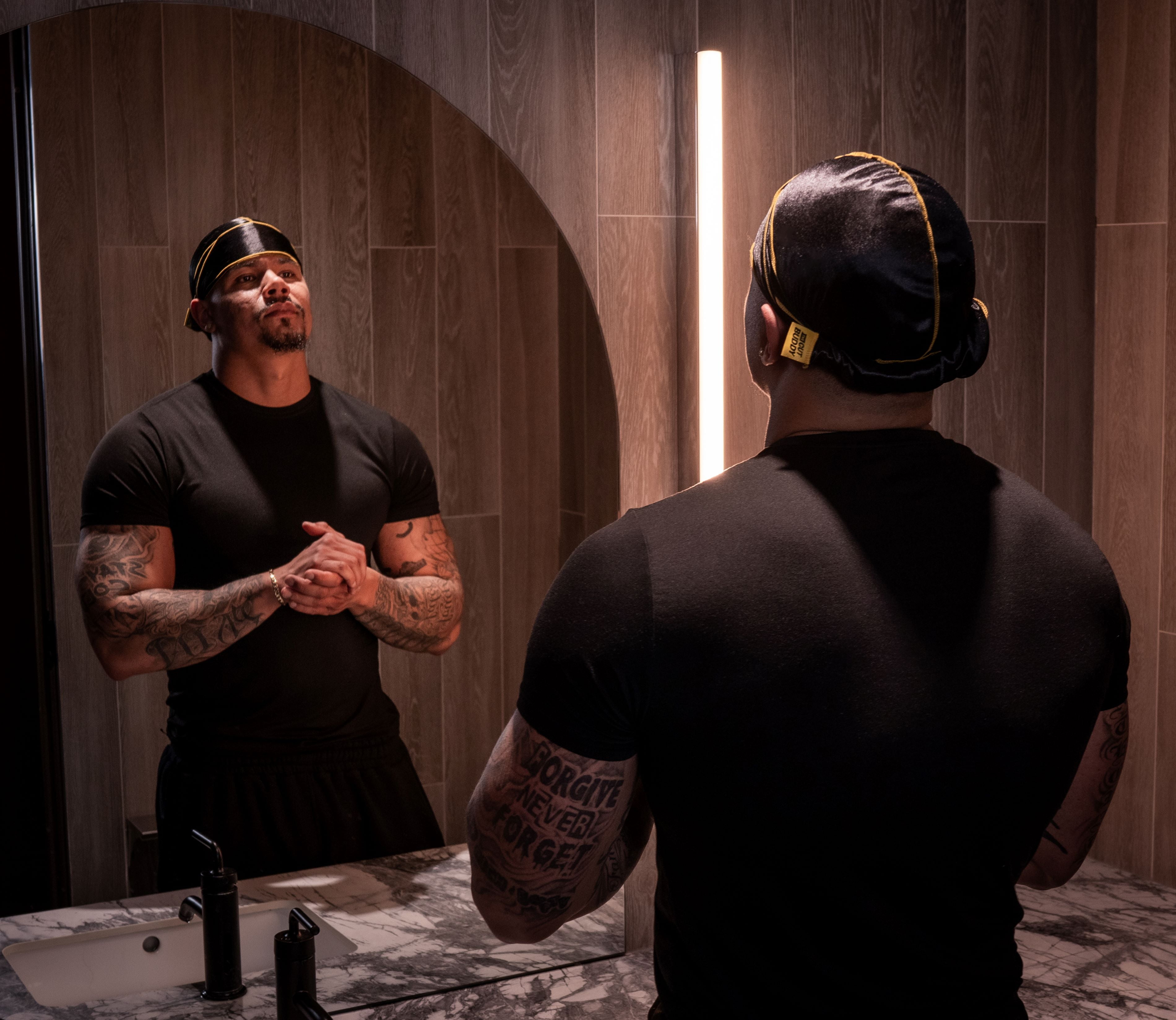 The Cut Buddy - Nick Wavy Collection - 360 Waves Silky Satin Durag Hair Cap for Men - Black/Yellow