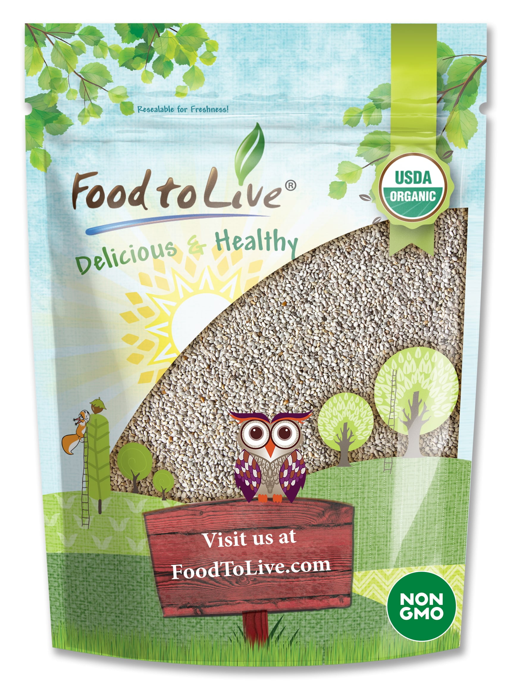 Organic White Chia Seeds, 3 Pounds — NonGMO, Raw, Vegan, Kosher — by Food to Live