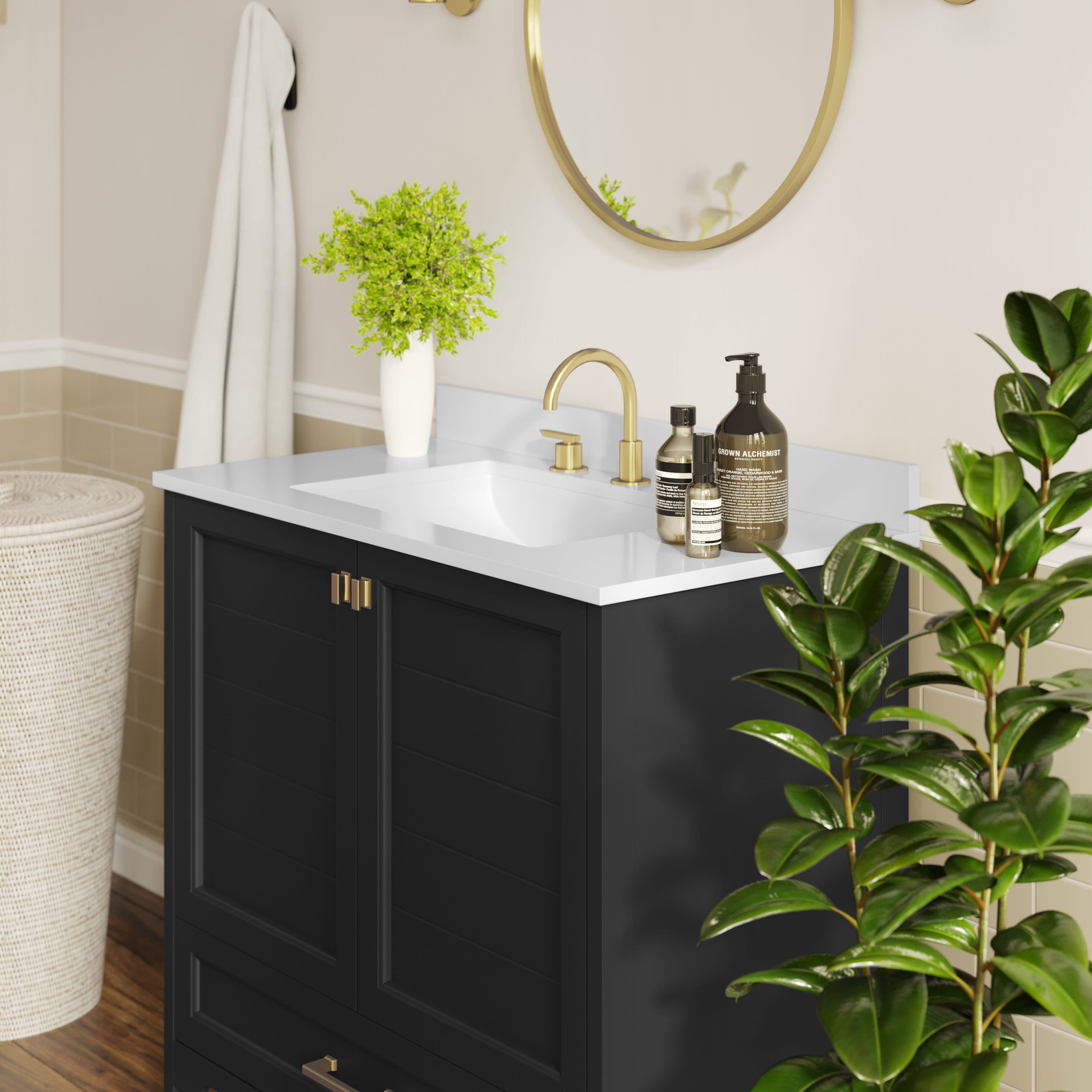Flash Furniture Haven 36" Bathroom Vanity with Sink and Storage Cabinet Black/Gold (FSBN436KDBKHGD)