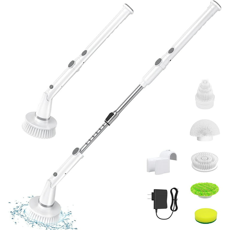 ATUPEN Electric Spin Scrubber: Cordless Shower Scrubber with 4 Replacement  Brush Heads Adjustable Extension Handle - Power Cleaning Brush for Bathroom  Floor Tile (White) 