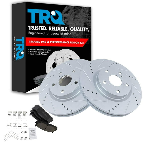 TRQ Front Performance Brake Pad & Rotor Kit Brake Pads Brake Rotors Set Ceramic Premium G-Coated Fits Select 2013-2018 Lexus ES300h 2007-2018 ES350 2008-2018 Toyota Avalon 2007-2017 Camry
