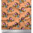 thumbnail image 1 of Soimoi Orange Velvet Fabric Leaves,Floral & American Robin Bird Fabric Prints by Yard 58 Inch Wide, 1 of 3