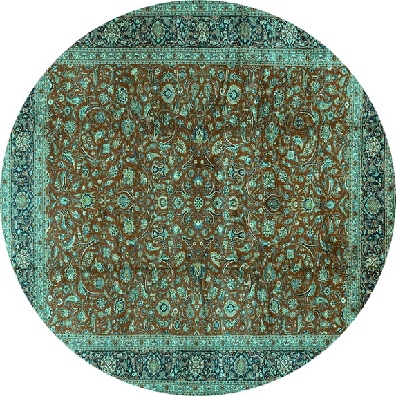 Ahgly Company Machine Washable Indoor Round Persian Turquoise Blue Traditional Area Rugs, 3' Round
