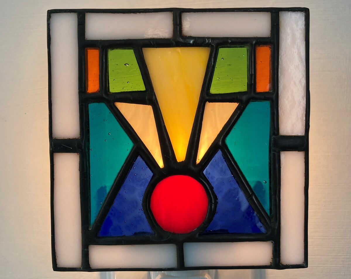 Stained Glass Art Deco Colorful Abstract Style Night Light, switch