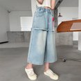 thumbnail image 4 of BOOMNY Girls Baggy Capri Jeans Wide Leg Streetwear Jeans for Kids Trendy Elastic Waist Solid Y2K Denim Pants With Pockets, 4 of 4