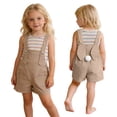 thumbnail image 2 of Easter Outfits for Girls Sleeveless Striped Tank Top and Overalls 2 Peice Summer Outfit Set Dress up Party Outfit Clothes for Girls 6-7 Years, 2 of 9